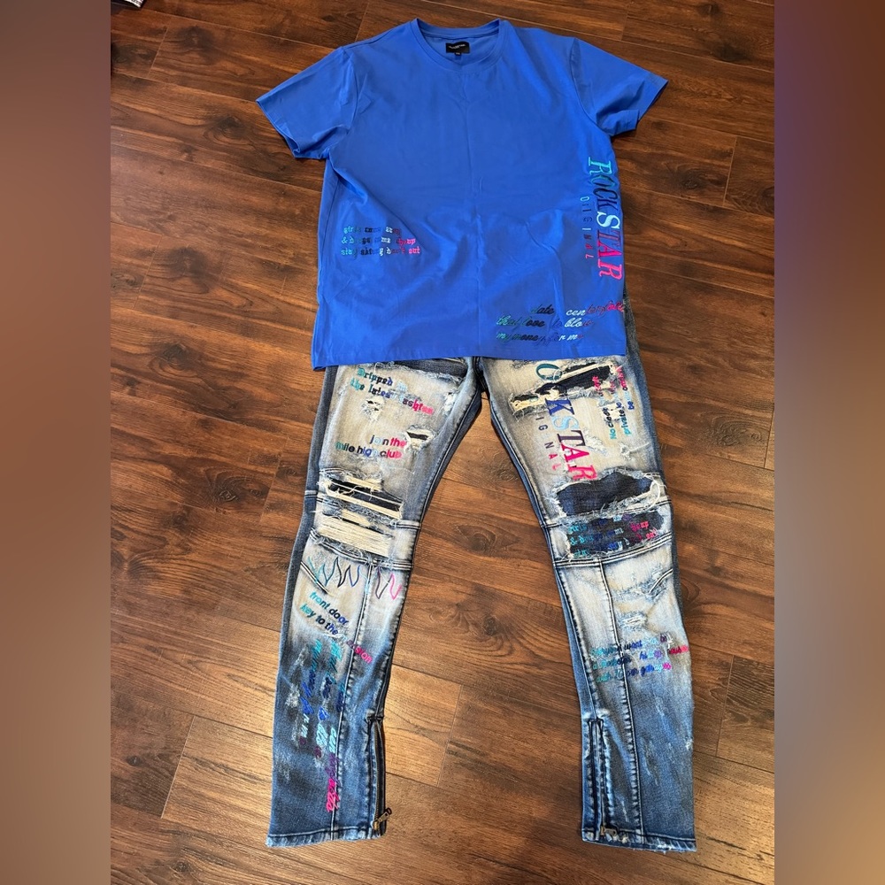 Rockstar Outfit/ Size 40 Jeans & 3xl Tshirt EUC